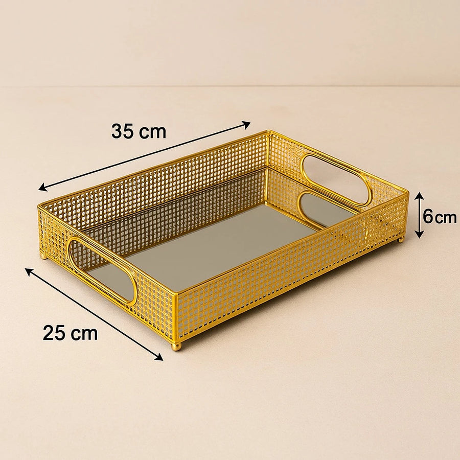 Gold Mesh Mirror Serving Trays 2 Pcs Set, 35×25 cm & 30×20 cm