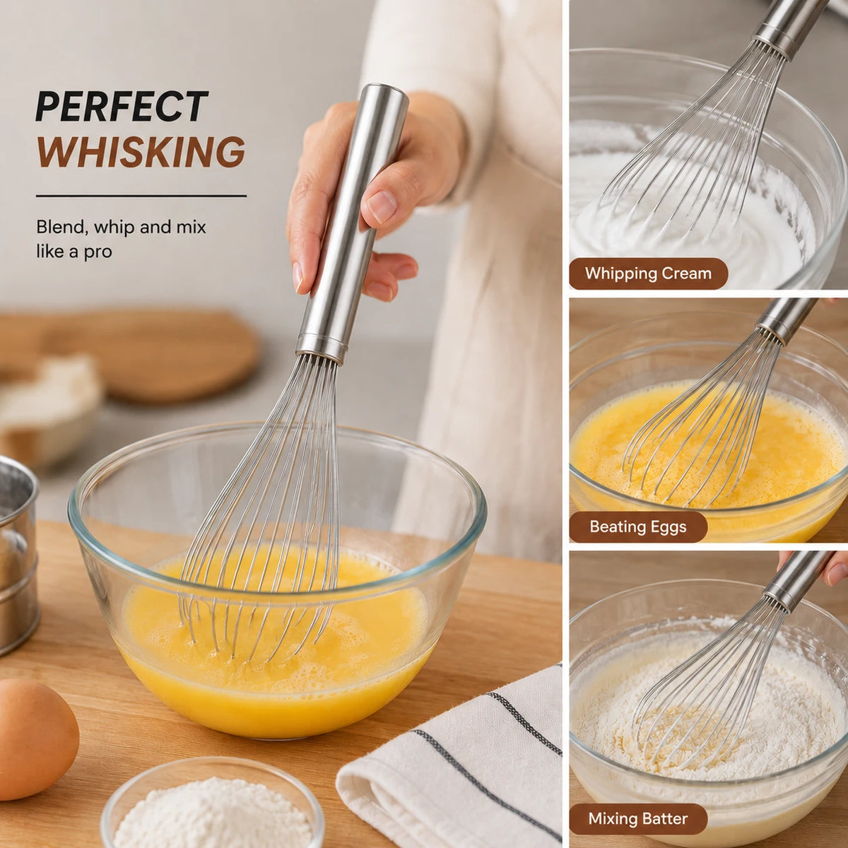 Stainless Steel Whisk Kitchen Egg Beater Mixing Whisk Baking Tool 25CM