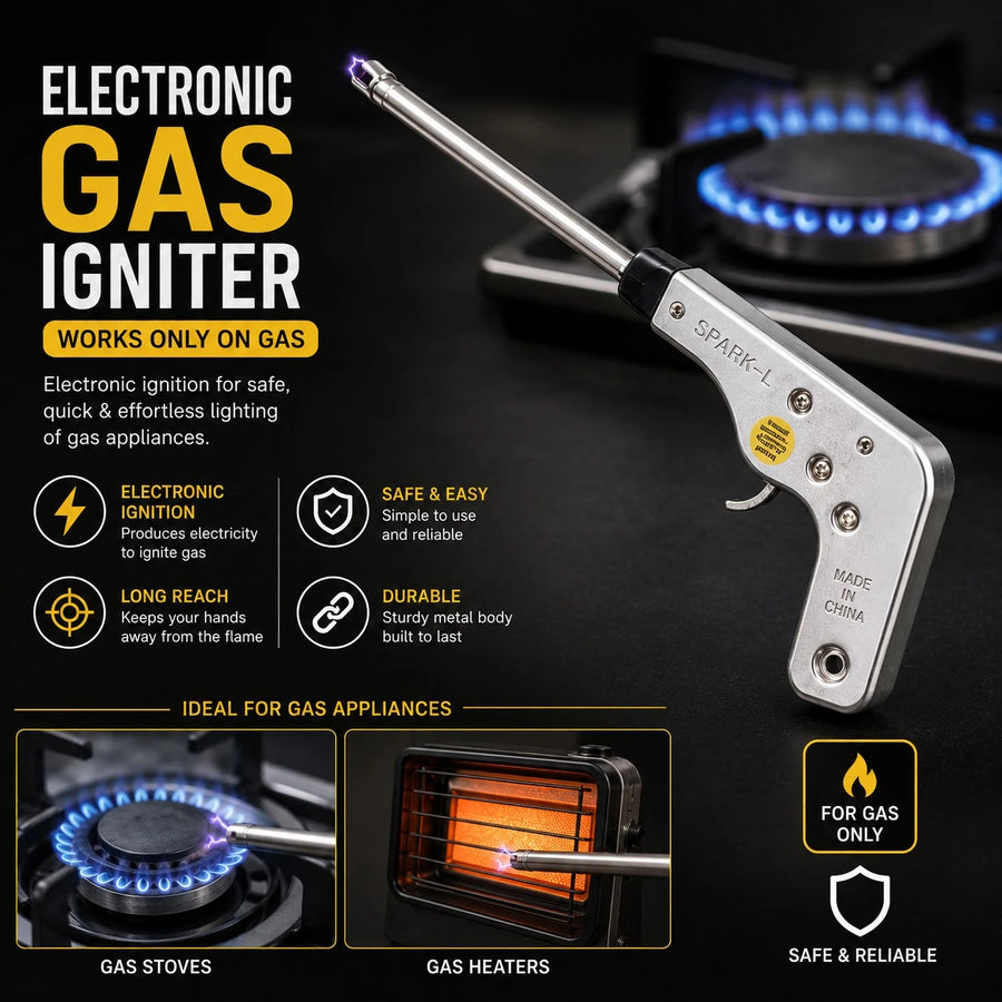 Electronic Gas Igniter Long Reach Gas Lighter | No Battery No Flint No Fuse Gas Stove Ignition Tool
