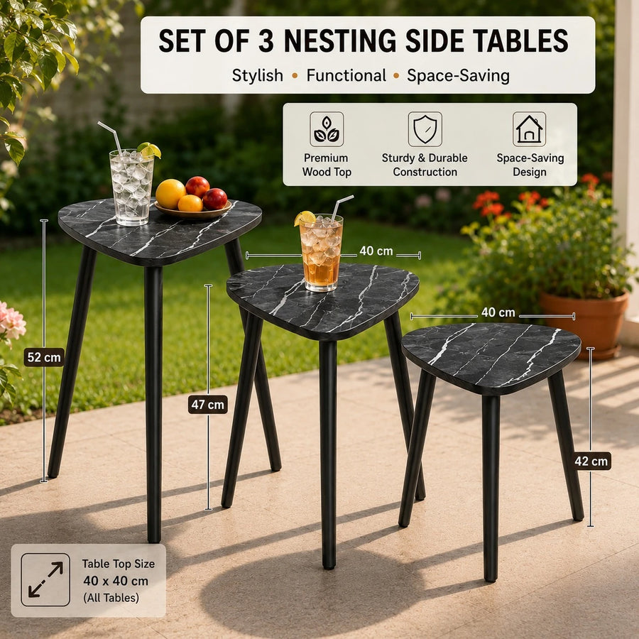 Nesting Side Tables Set of 3 Modern Marble Look Side Tables Coffee Tables End Tables with Wooden Legs