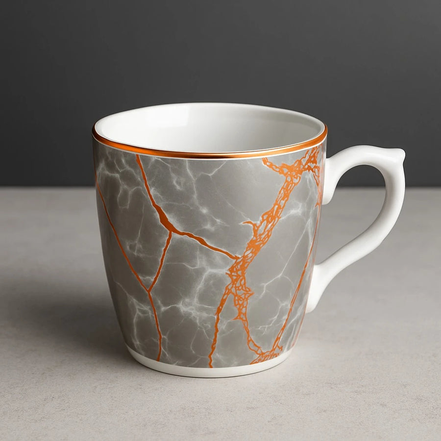 Set of 6 Gray Marble Coffee Espresso Cups