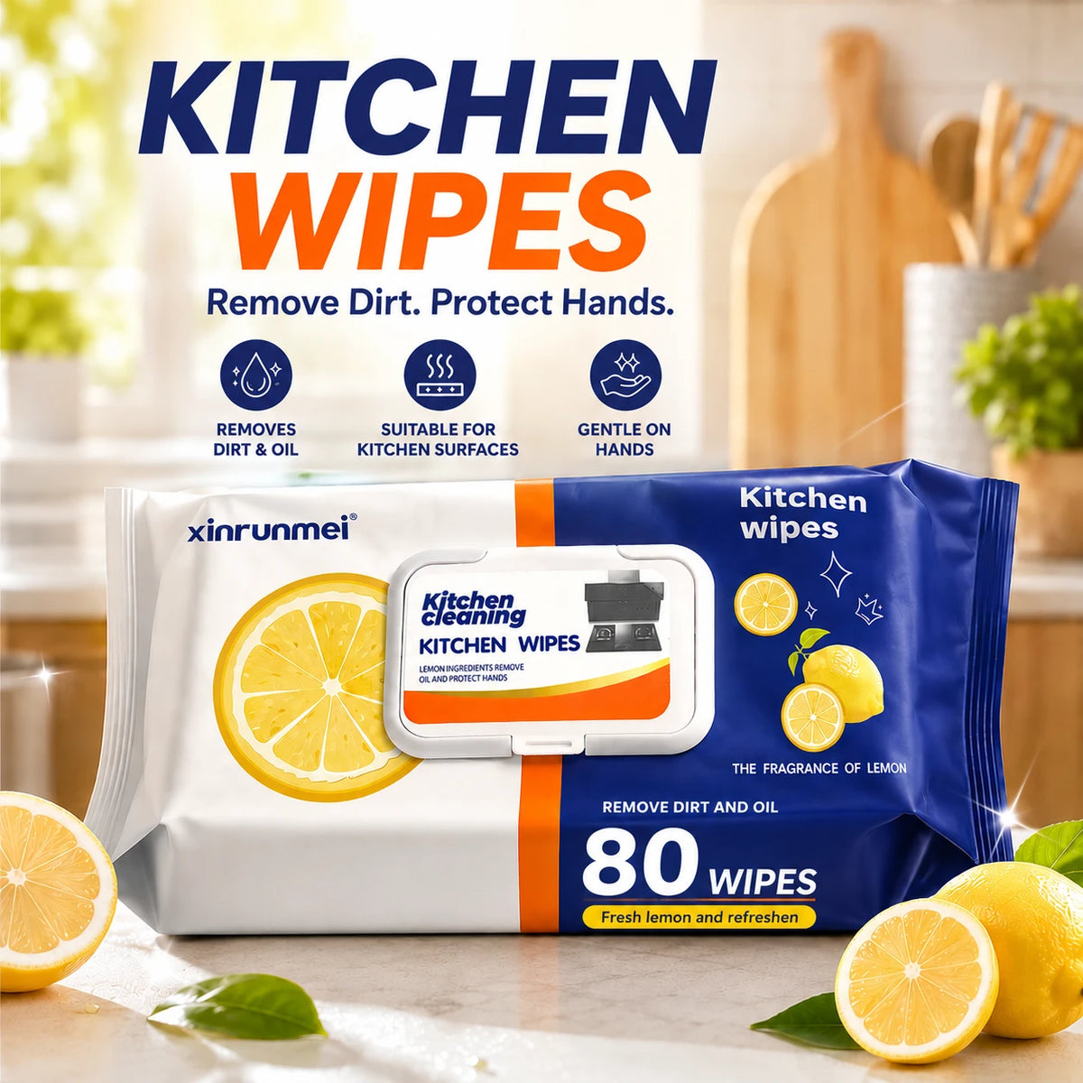 Lemon Scented Multipurpose Kitchen Cleaning Wipes 80 PCS