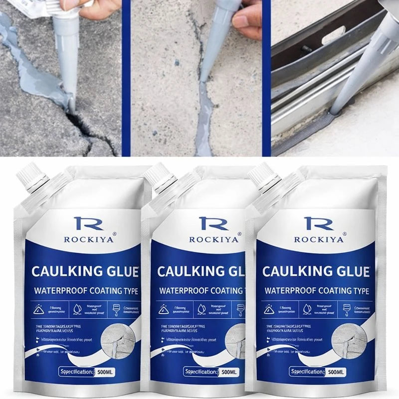 Rockiya Caulking Glue Waterproof Coating Type Transparent Crack Repair Sealant Leak Fix Adhesive for Roof Wall Concrete Tile Expansion Joints 500ml If you want: