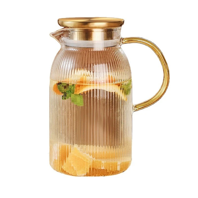Amber Ribbed Pitcher with 6 Glasses