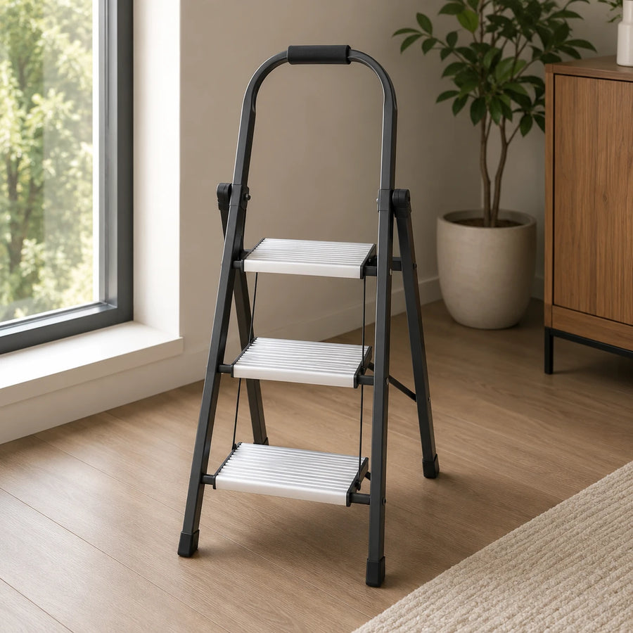 Ladder Aluminium Three Step Folding Ladder Heavy Duty Steel Step Stool Anti Slip Portable Home Ladder