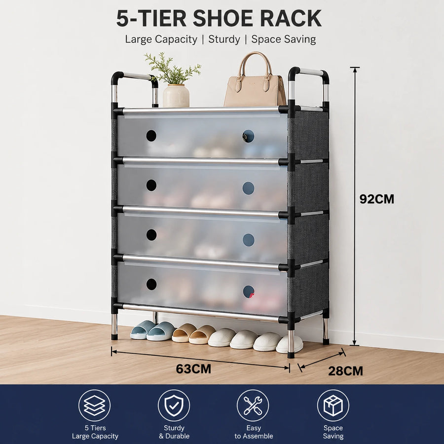 4 Tier Shoe Rack with Dustproof Cover Large Capacity Space Saving Shoe Storage Organizer with Handles