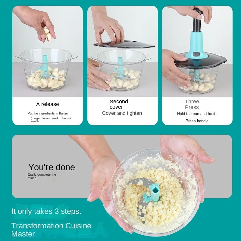 Manual Food Chopper Hand Press Vegetable Garlic Onion Cutter 2.0 Liter Kitchen Prep Tool