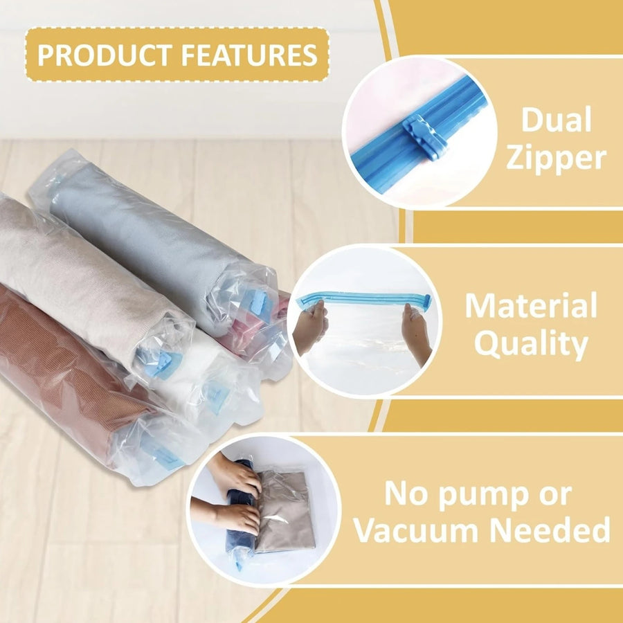 Vacuum Storage Bags Set with Hand Pump – Space Saving Compression Bags for Clothes, Bedding & Blankets, Extra Thick, 75% Volume Reduction