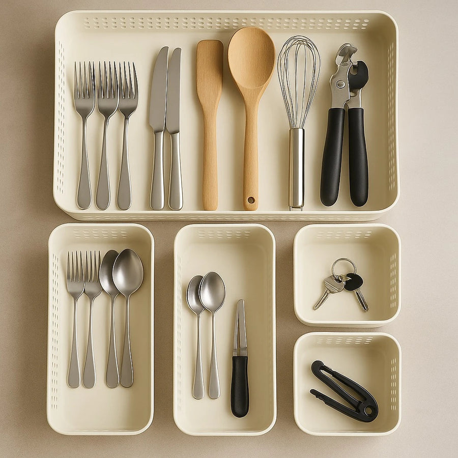 Set of 5 Plastic Drawer Organizer Baskets