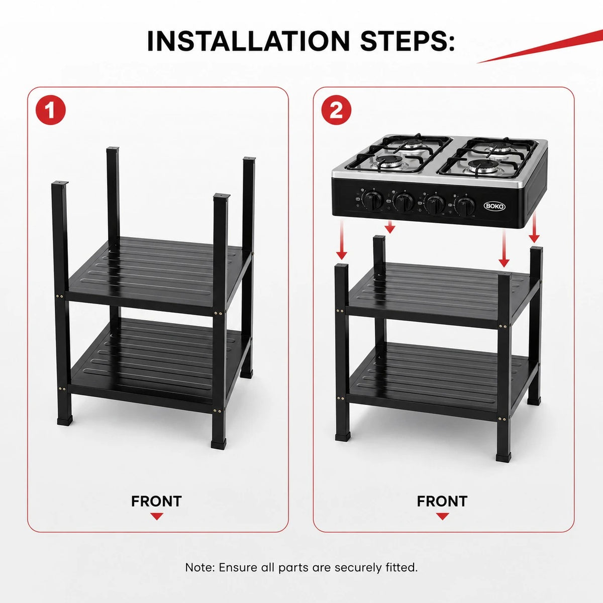 BOKO Gas Stove With Stand 4 Burner Gas Cooker Kitchen Stove Metal Storage Rack Freestanding Cooking Stove - Image 5