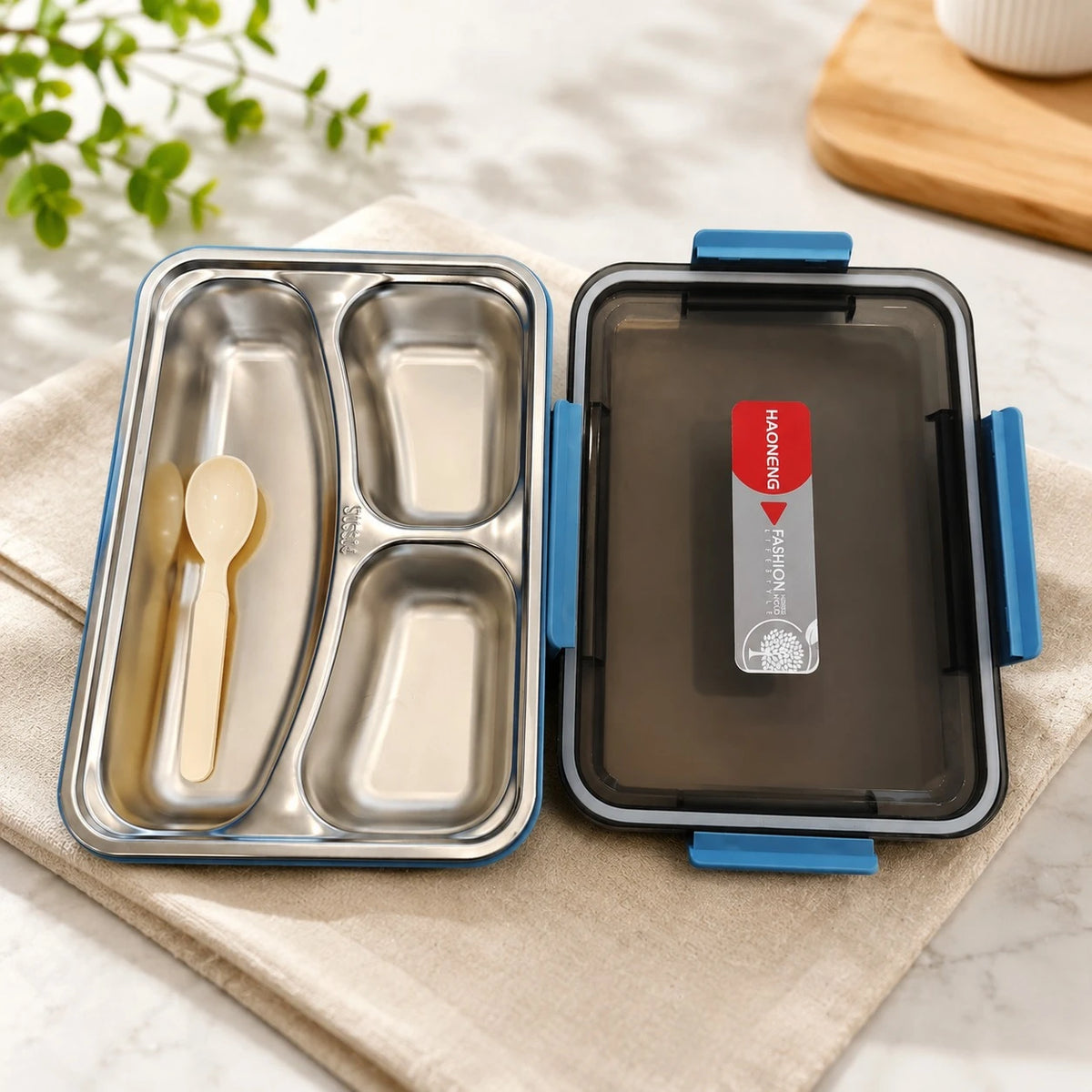 Stainless Steel Bento Lunch Box with 3 Compartments  Leak Proof Food Storage Container