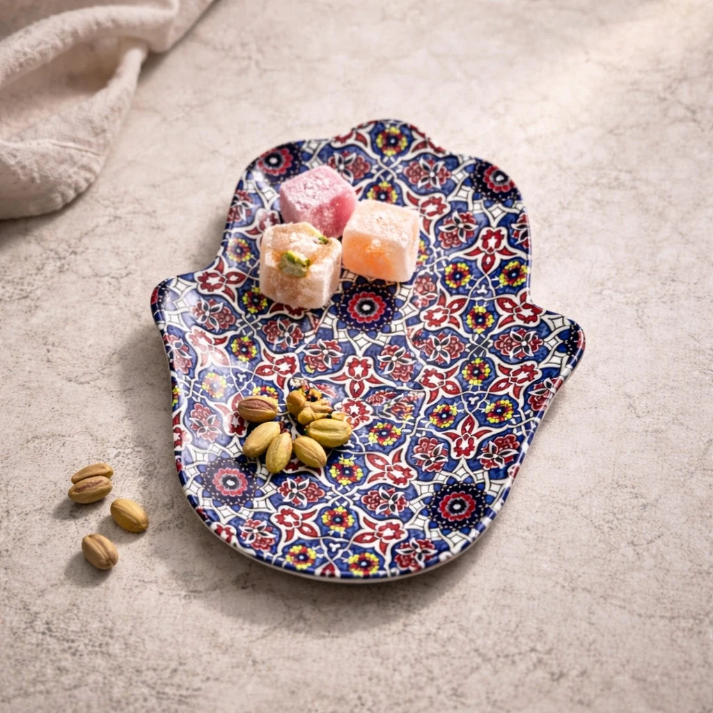 Turkish Serving Plate Metal Hamsa Hand Shape Mandala Ottoman Mosaic Design Dessert Snack Decorative Plate Assorted - Image 4