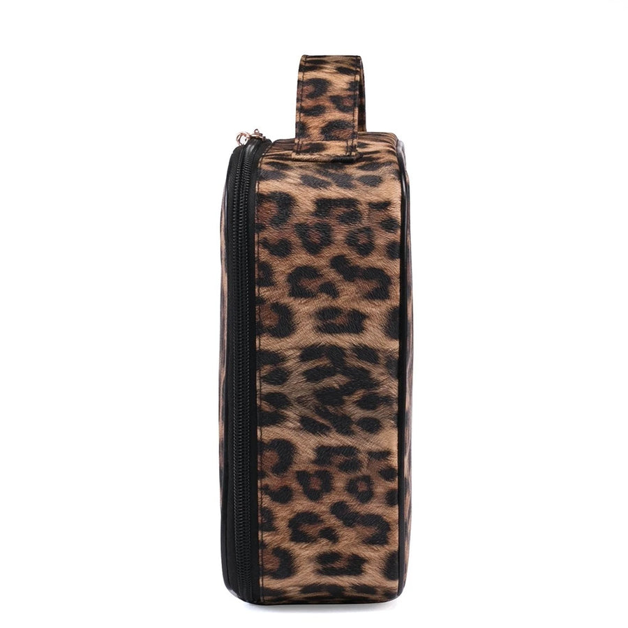 Leopard Print PU Leather Makeup Organizer Travel Cosmetic Bag Waterproof Zipper Beauty Storage Case Portable Makeup Box 25x23x9 cm