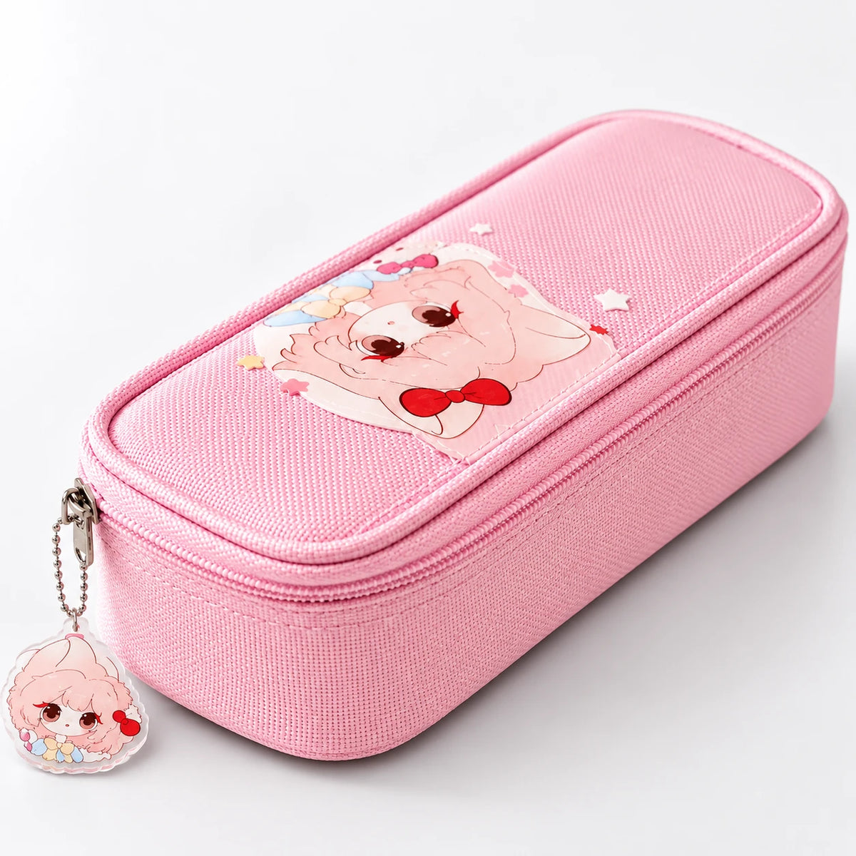 Pink Cute Cartoon School Pencil Case with Character Charm