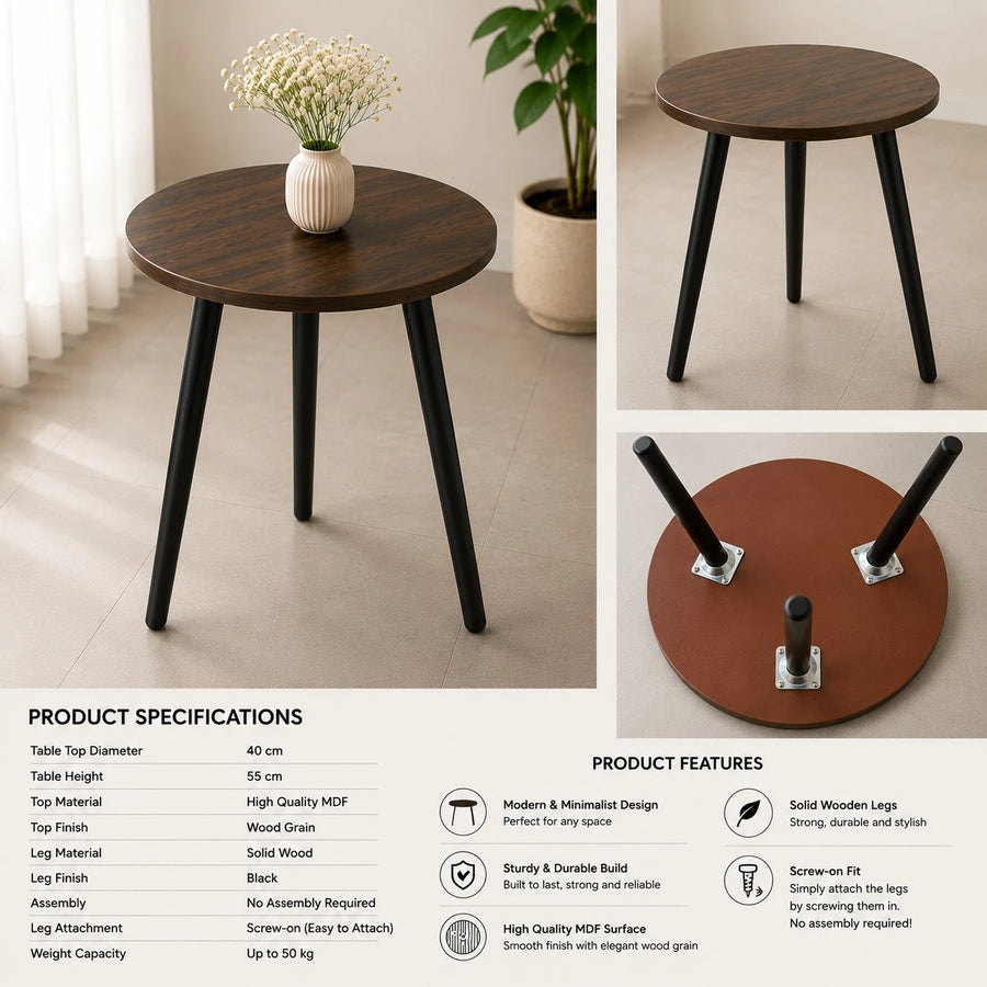 Round Marble Pattern Side Table 40 cm Modern Coffee Table | Living Room Bedroom Accent Table