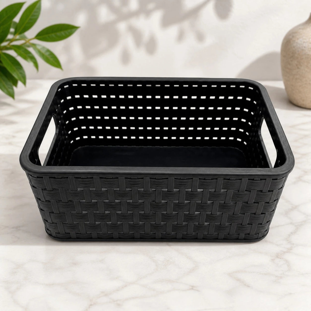 Rotho Swiss Design Storage Basket Organizer Plastic Woven Box Home Bathroom Kitchen Shelf Closet Office Storage - Image 4