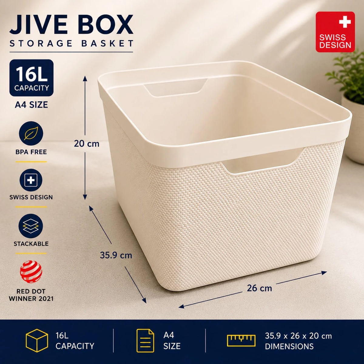 Rotho ive Box Storage Basket Organizer Bin 16L A4 Stackable Plastic Storage Container Home Office Shelf Organizer Swiss Design