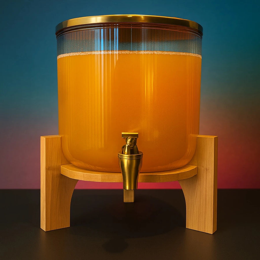 5.5L Amber Glass Drink Dispenser with Wooden Stand – Juice, Water, Orange Detox, Party & Home Beverage Server