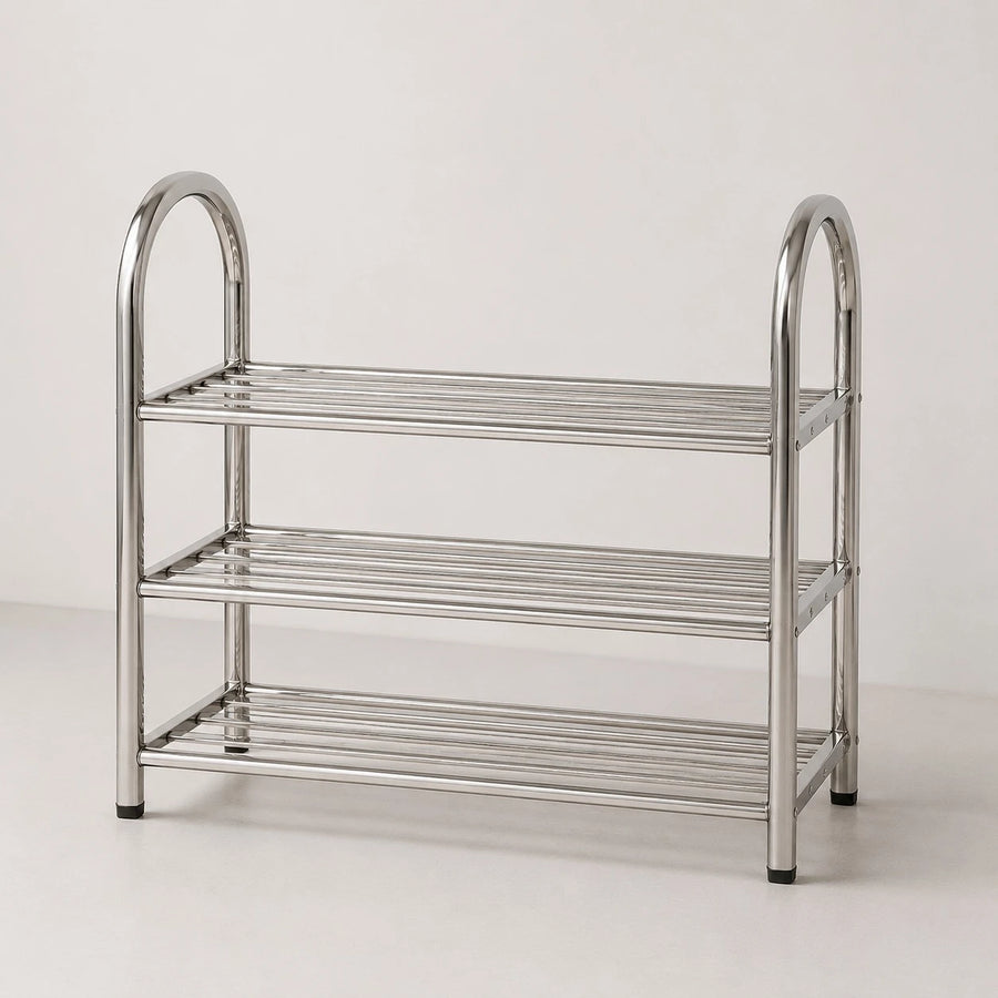 Stainless Steel 3 Tier Shoe Rack Chrome Entryway Organizer Easy Assembly Storage Shelf Stand
