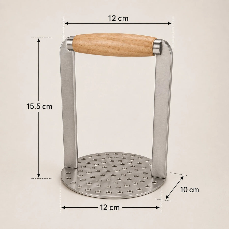 Heavy Duty Stainless Steel Potato Masher Vegetable Fruit Avocado Kitchen Press With Wooden Handle
