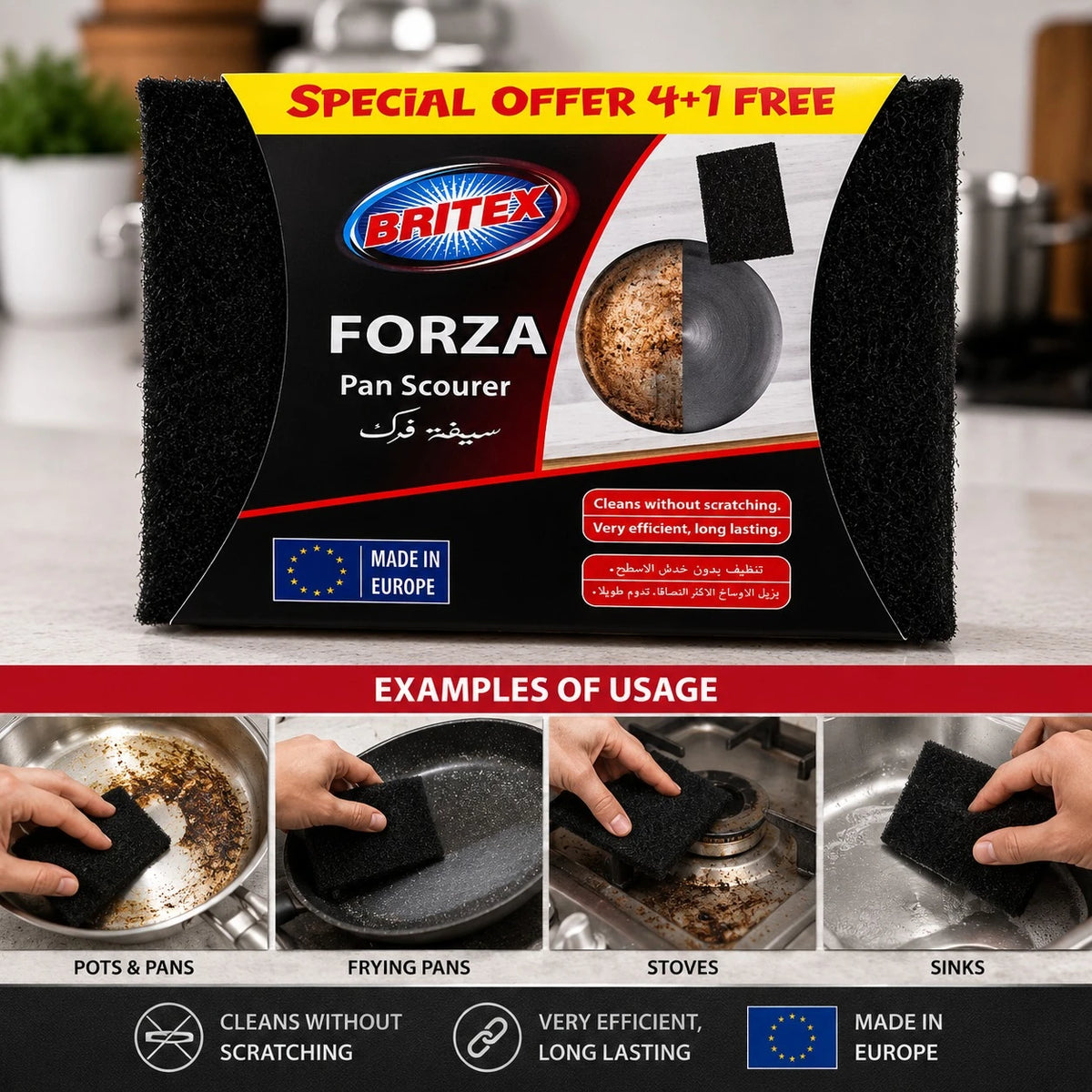 Britex Forza Pan Scourer Cleaning Pad Heavy Duty Kitchen Scrubbing Pad 5 Pieces