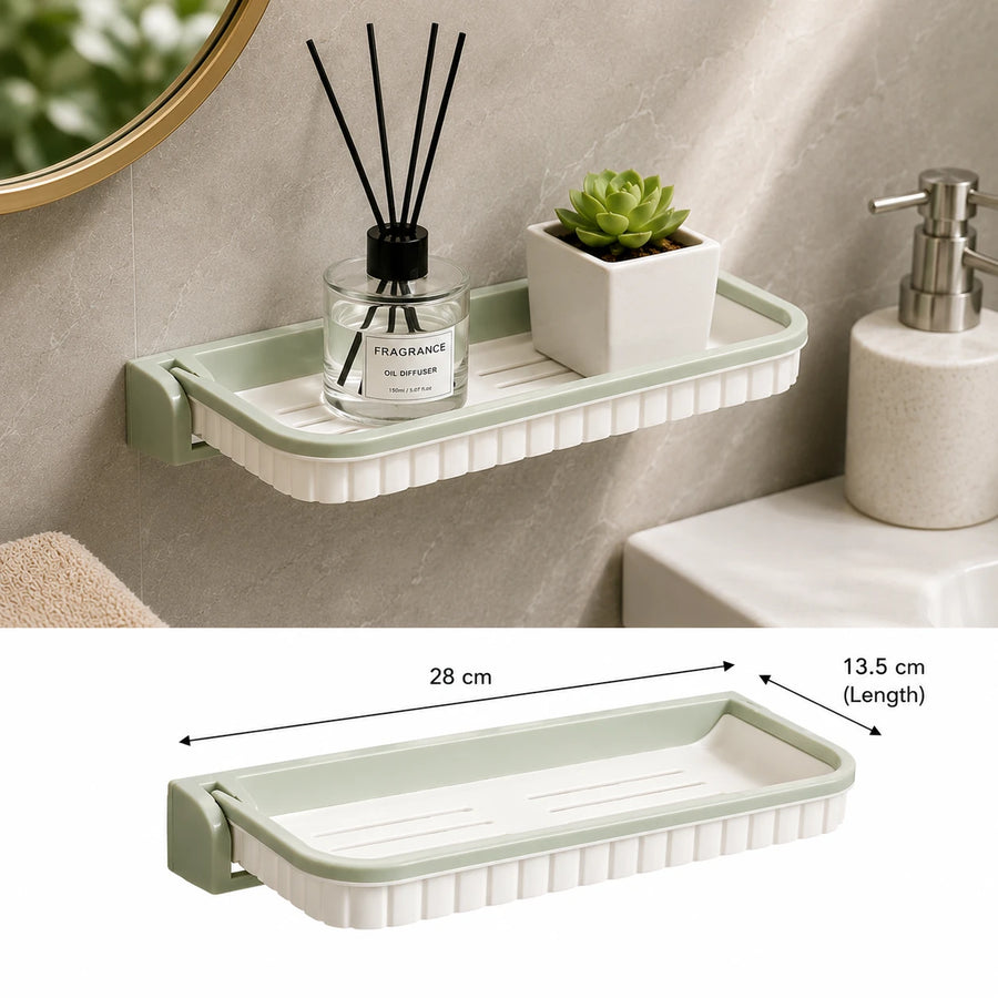 Wall Mounted Foldable Bathroom & Kitchen Storage Shelf with Hooks No Drill Organizer