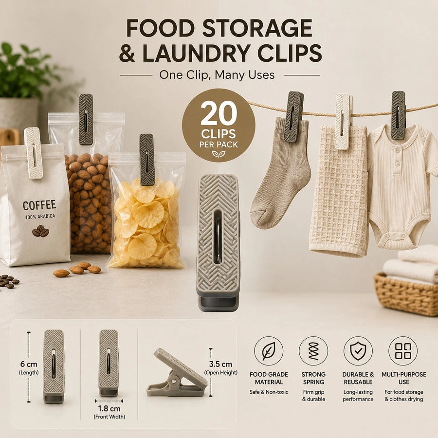 Food Bag Sealing Clips Clothes Pins Snack Bag Clips Coffee Bag Sealer Clips Kitchen Storage Laundry Drying Clips 20 Pieces