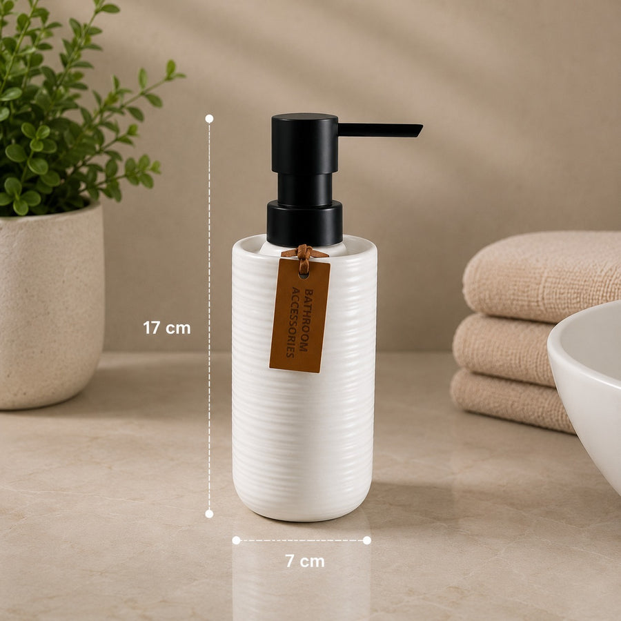 Matte Ribbed Ceramic Bathroom Accessories White Set