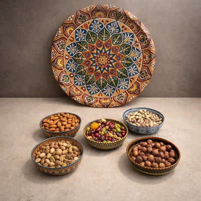 6 Piece Mandala Serving Tray Set with 5 Decorative Bowls