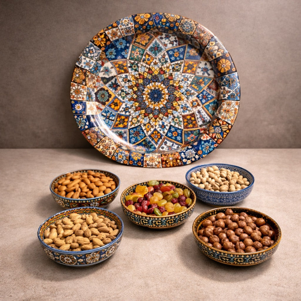 6 Piece Mandala Serving Tray Set with 5 Decorative Bowls