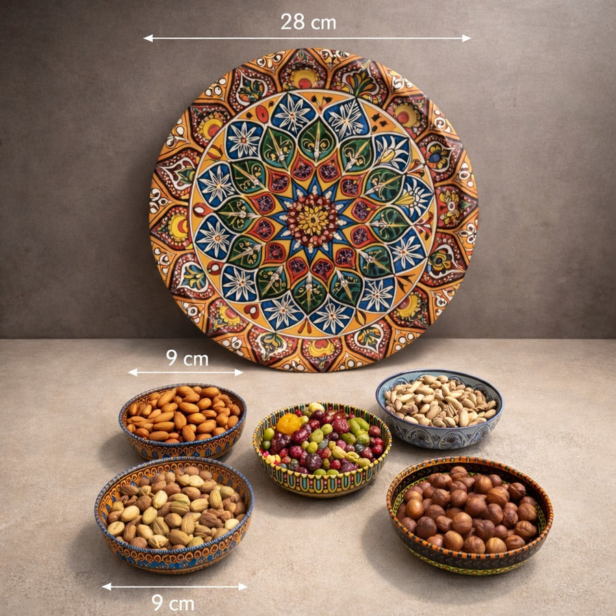 6 Piece Mandala Serving Tray Set with 5 Decorative Bowls