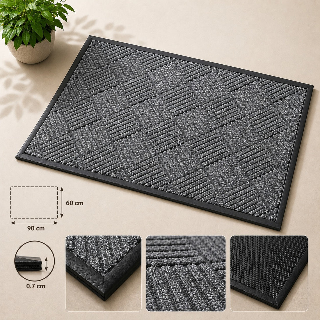 Premium Entrance Doormat with Leather Sides & Non Slip Backing