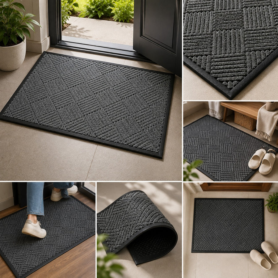 Premium Entrance Doormat with Leather Sides & Non Slip Backing