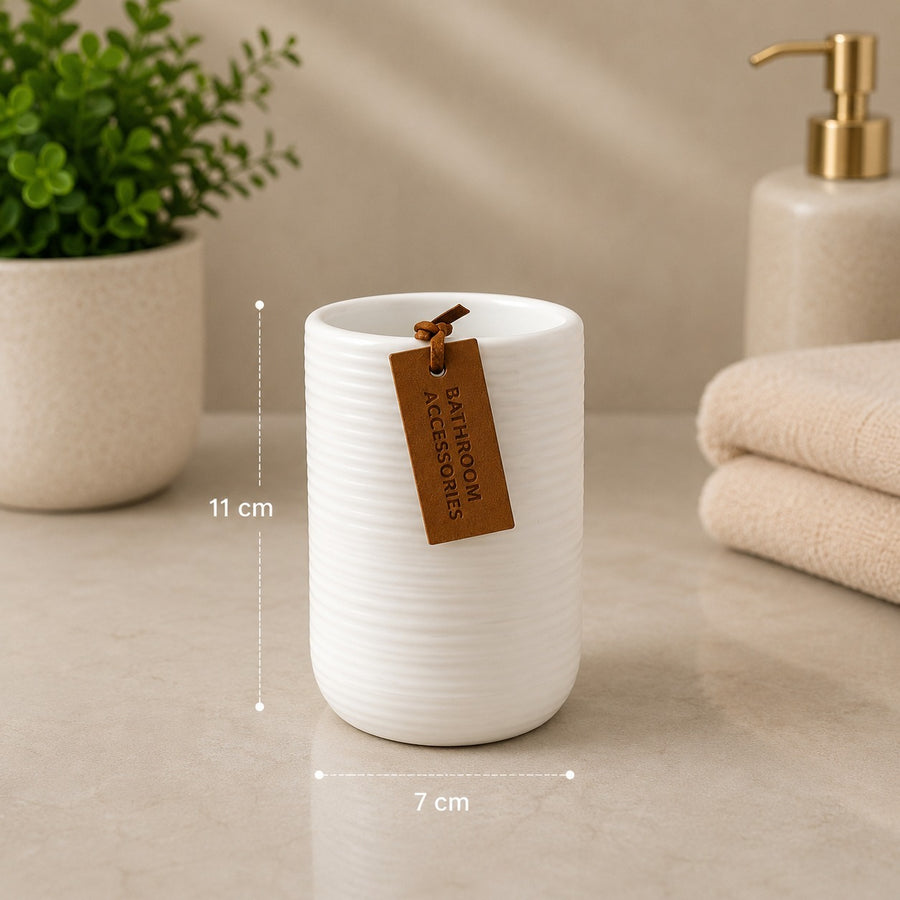 Matte Ribbed Ceramic Bathroom Accessories White Set