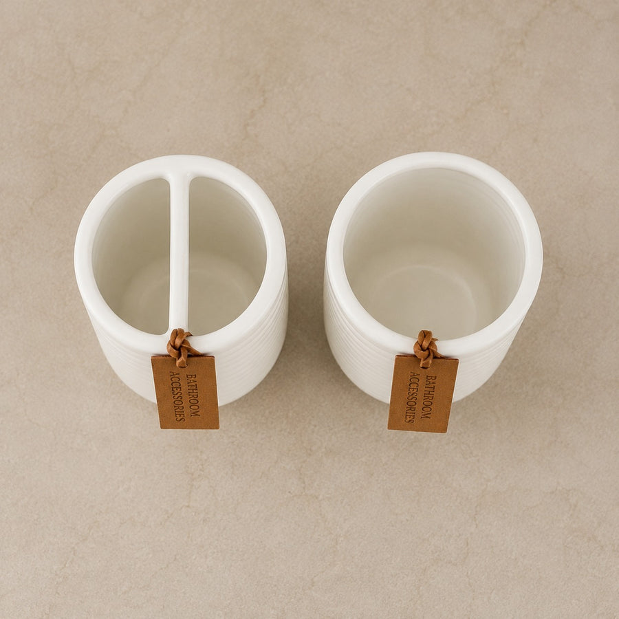 Matte Ribbed Ceramic Bathroom Accessories White Set