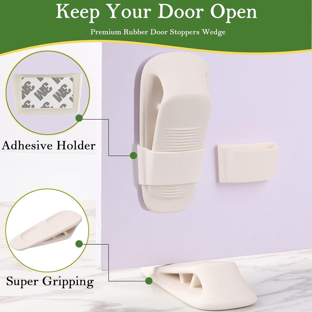 Non Slip TPR Door Stopper Wedge with Adhesive Holder