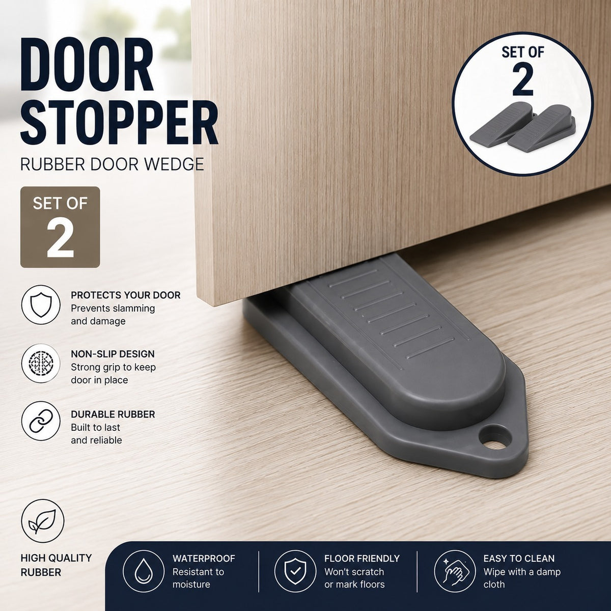 Heavy Duty Non Slip Rubber Door Stopper Wedges 2 PCS