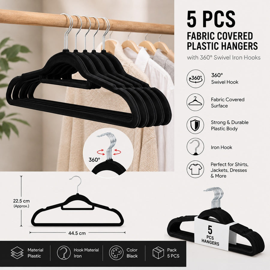 Fabric Covered Clothes Hangers with 360° Swivel Hooks 5 PCS
