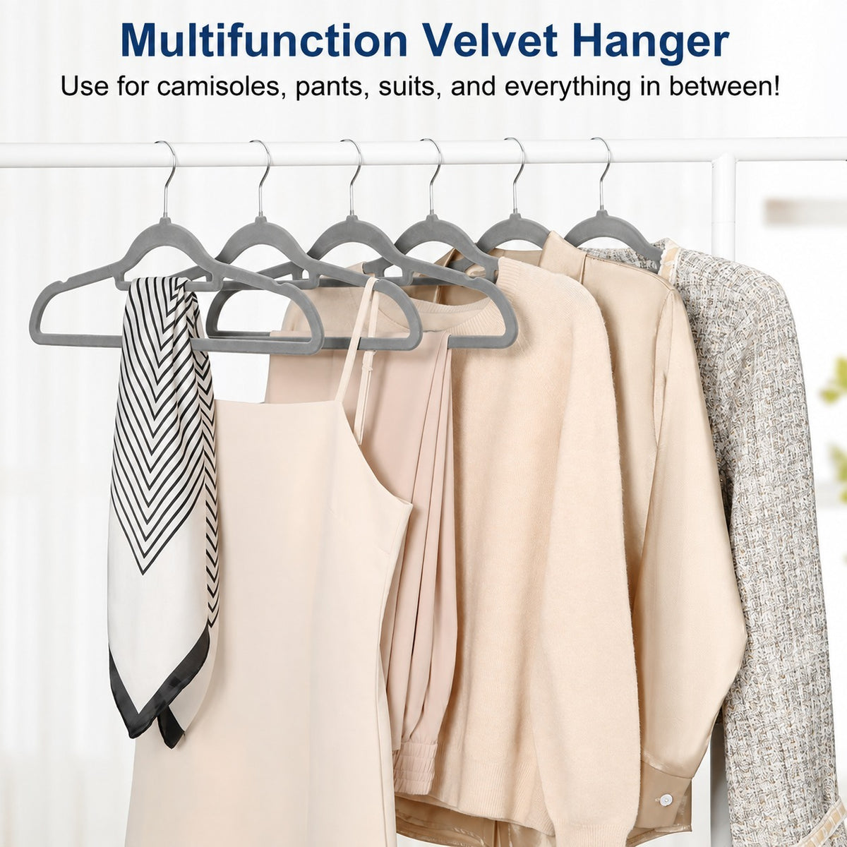 Gray Fabric Covered Clothes Hangers with 360° Swivel Hooks 5 PCS