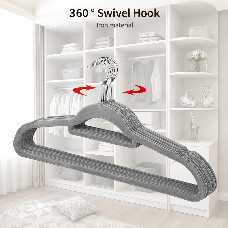 Gray Fabric Covered Clothes Hangers with 360° Swivel Hooks 5 PCS