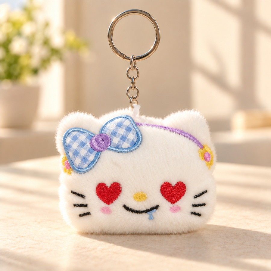 Plush Cat Face Keychain