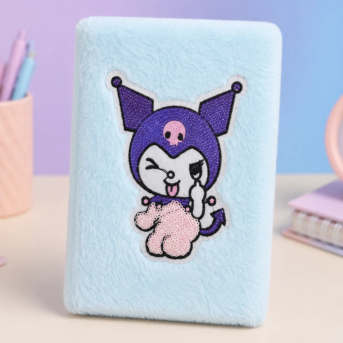 Cute Plush Notebook with Sequin Cartoon Design | Soft Furry Journal