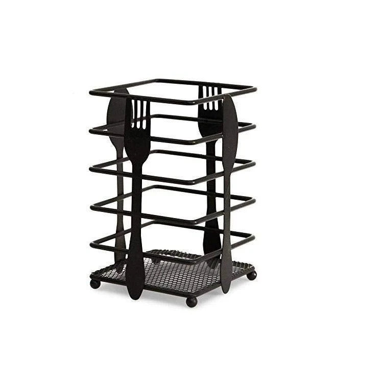 Black Metal Cutlery Holder, 16 × 10 cm