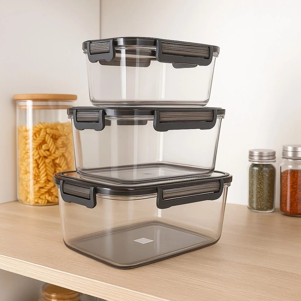 3 Piece Airtight Rectangular Food Container Set Multipurpose Kitchen Food Storage Boxes for Organization and Meal Prep - Image 6