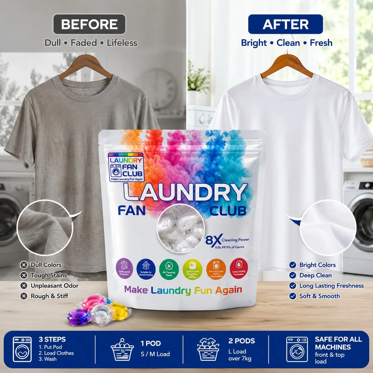 Laundry Fan Club Laundry Pods Detergent Capsules 30 PCS 8X Cleaning Power Long Lasting Freshness