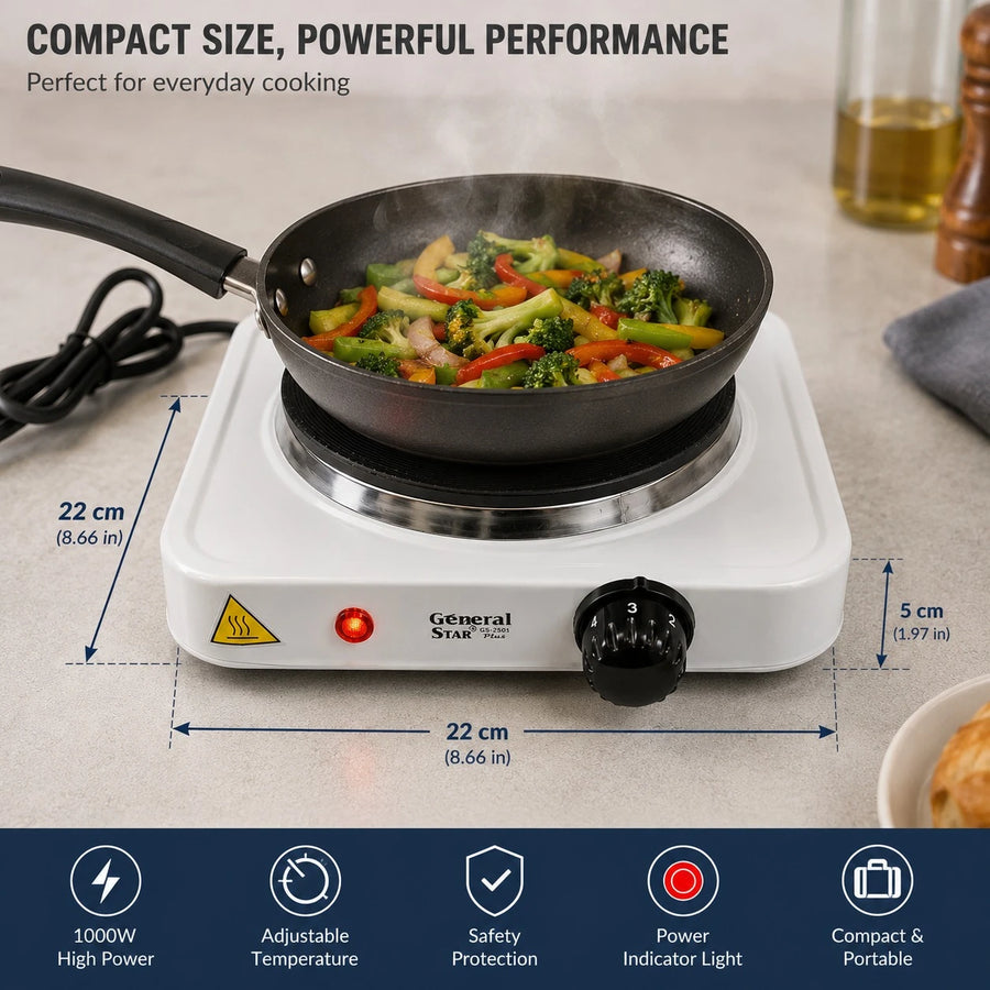 Electric Cooking Plate Single Burner Hot Plate Portable Electric Stove Countertop Cooker 1000W Heating Plate