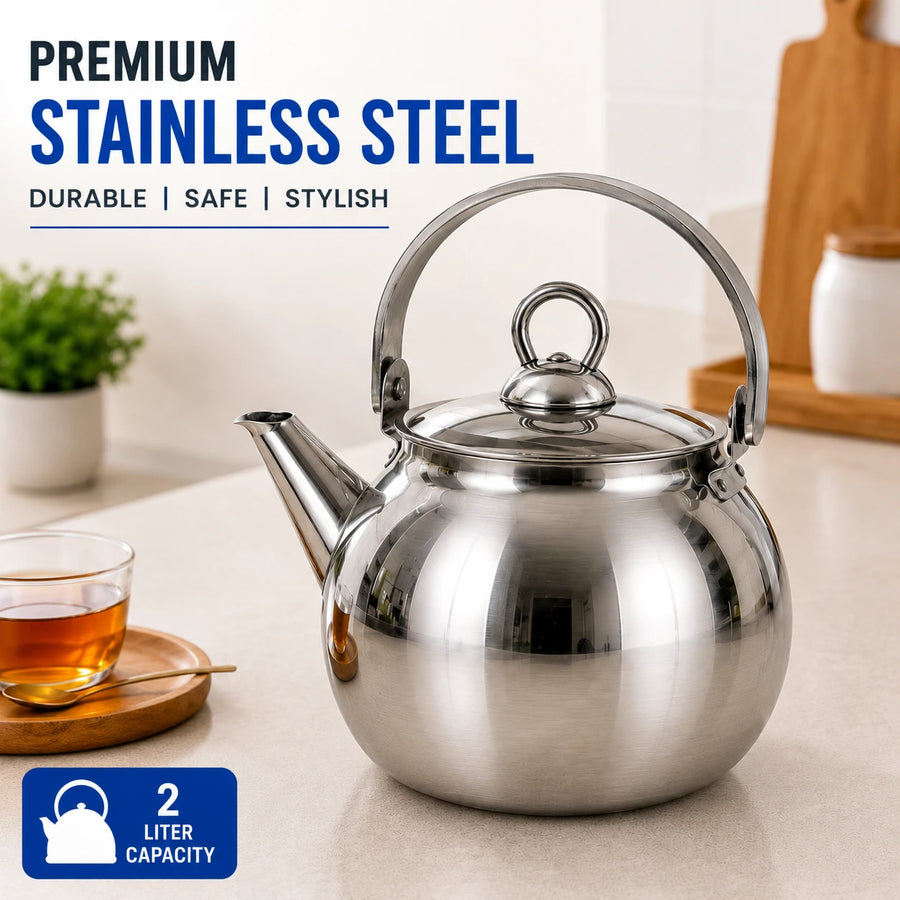 Stainless Steel Tea Kettle Teapot Whistling Kettle Kitchen Water Pot 2 Liter