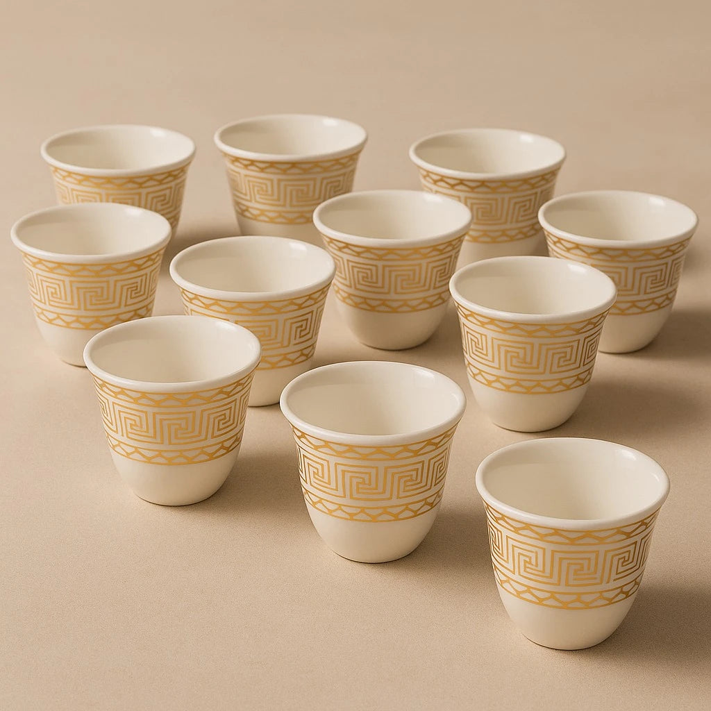 Golden Greek Pattern Coffee Espresso Cups, Set of 12