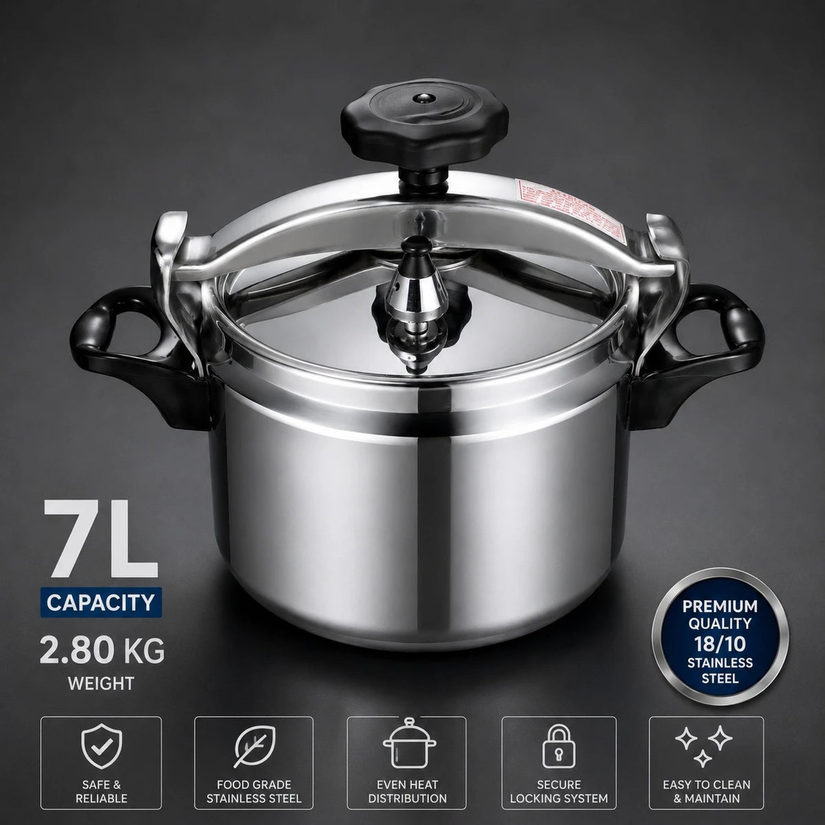 Pressure Cooker 7 Liter 18 10 Stainless Steel Fast Cooking Pot Easy Opening Safety Valve Induction Gas Cooker Kitchen Cookware Heavy Duty Pressure Pot Family Cooking Cooker - Image 1