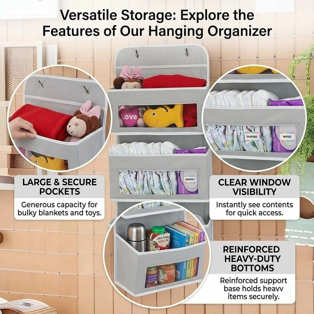Hanging Storage Organizer with 3 Pockets Wall & Closet Door Storage Rack
